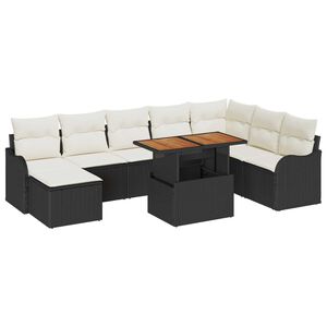 vidaXL Conjunto de Sof&aacute; de Jardim 9 pcs Preto Rattan Sint&eacute;tico