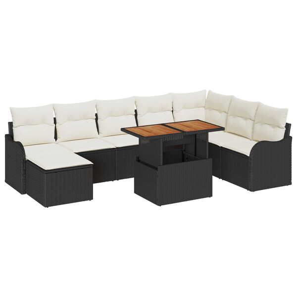vidaXL Conjunto de Sof&aacute; de Jardim 9 pcs Preto Rattan Sint&eacute;tico