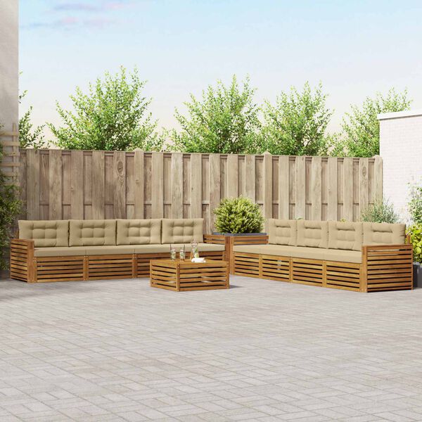 vidaXL Conjunto de Sof&aacute;s para Exterior 9 pcs Natural e Bege