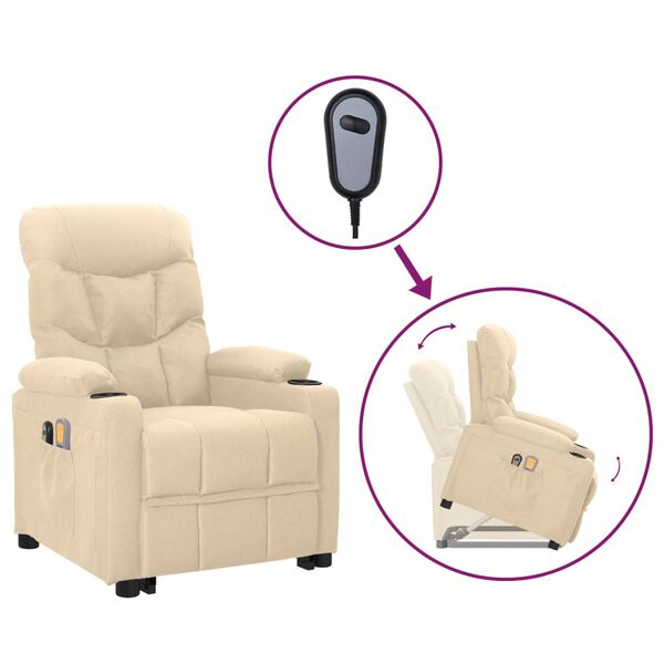 vidaXL Poltrona de massagens tecido cor creme