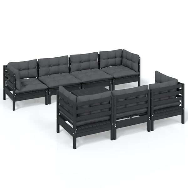 vidaXL 8 pcs conjunto lounge jardim c/ almofad&otilde;es pinho maci&ccedil;o
