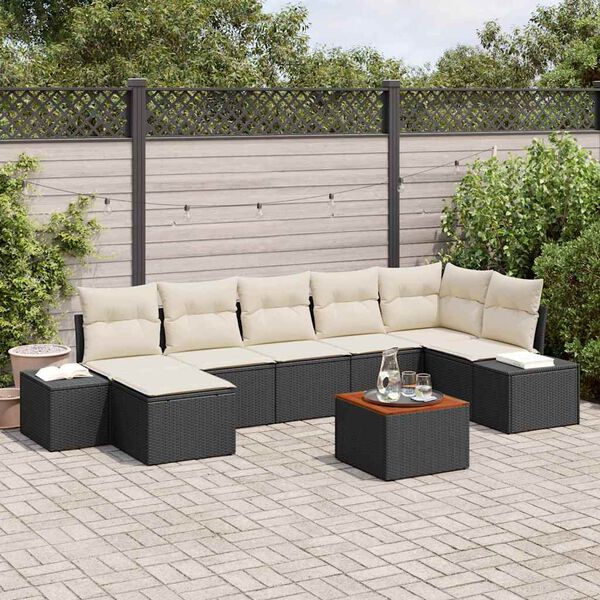 vidaXL Conjunto de Sofá de Jardim 8 pcs Preto e branco