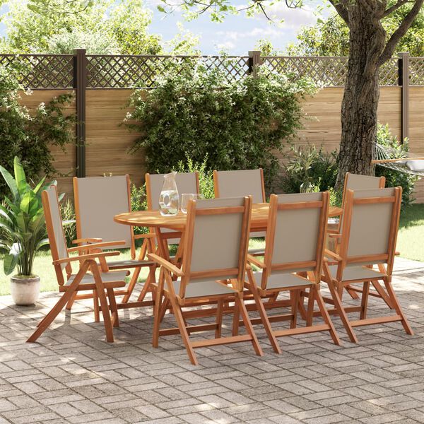 vidaXL 9 pcs conjunto de jantar para jardim ac&aacute;cia maci&ccedil;a e textilene
