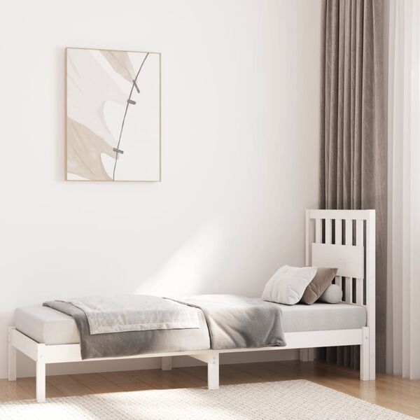 vidaXL Estrutura de cama pequena solteiro 75x190cm pinho maci&ccedil;o branco