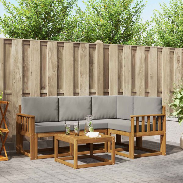 vidaXL Conjunto de Sof&aacute;s para Exterior 5 pcs Cinza Natural e Claro