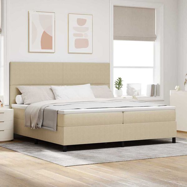 vidaXL Cama Box Spring LED Cinza Claro e Branco 200 x 200 cm
