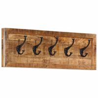 vidaXL Cabide de parede com 5 ganchos madeira de mangueira maciça
