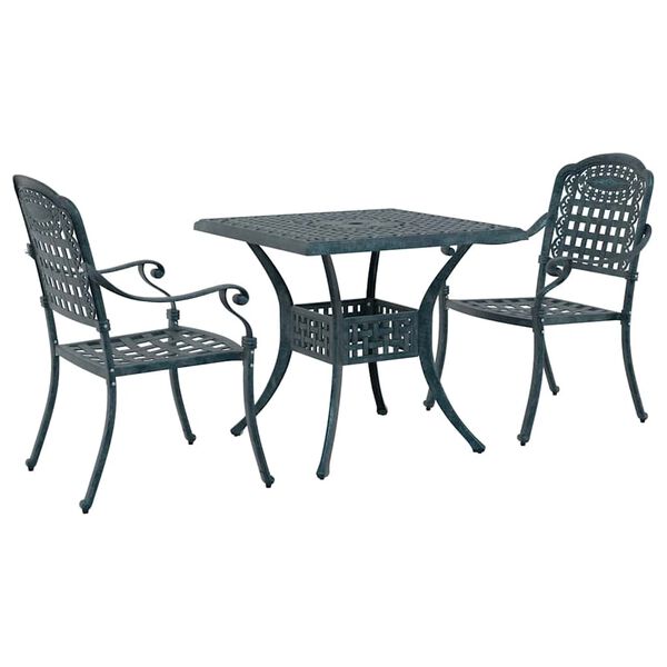 vidaXL Conjunto de Mesa de Jardim 3 pcs Verde Alum&iacute;nio Fundido