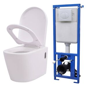vidaXL Sanita de parede com cisterna oculta, cer&acirc;mica, branco