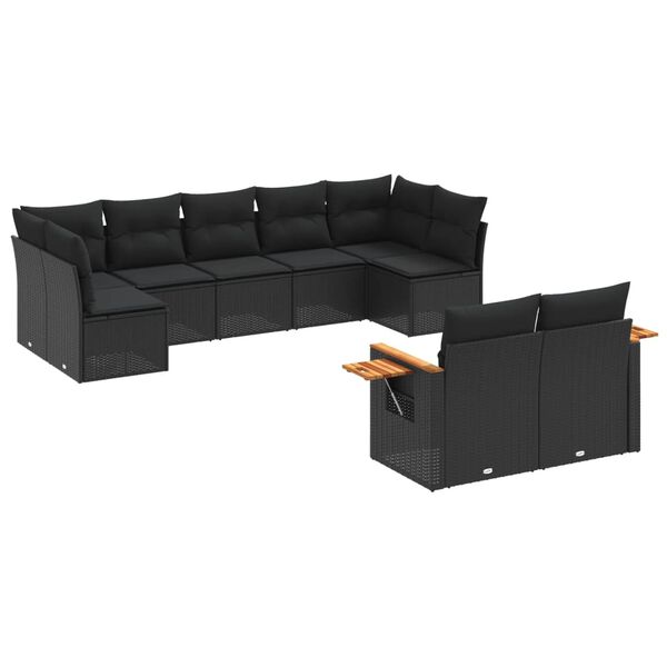 vidaXL 9 pcs conjunto de sof&aacute;s p/ jardim c/ almofad&otilde;es vime PE preto