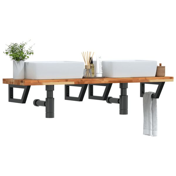 vidaXL Prateleira de parede p/ lavat&oacute;rio a&ccedil;o/madeira de ac&aacute;cia maci&ccedil;a