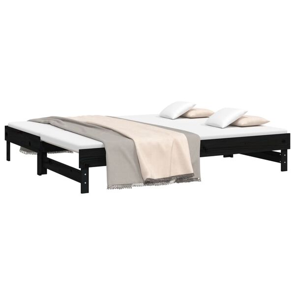vidaXL Sofá-cama de puxar 2x(100x200) cm madeira de pinho maciça preto
