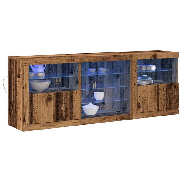 vidaXL Aparador LED Madeira antiga 181,5 x 37 x 67 cm