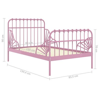 vidaXL Estrutura de cama extensível em metal rosa 80x130/200 cm