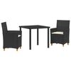 vidaXL Conjunto de Jantar para Jardim 3 unid. Preto vime PE