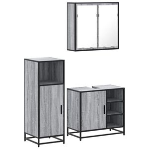 vidaXL 3 pcs Conjunto m&oacute;veis casa de banho madeira proc. cinza sonoma