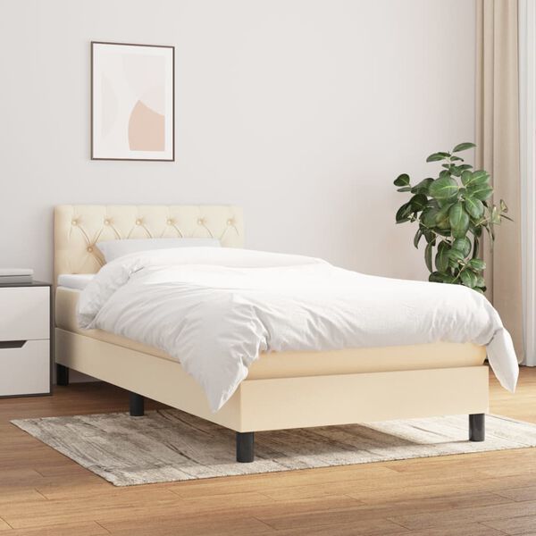 vidaXL Cama com molas/colch&atilde;o 80x200 cm tecido cor cr&egrave;me