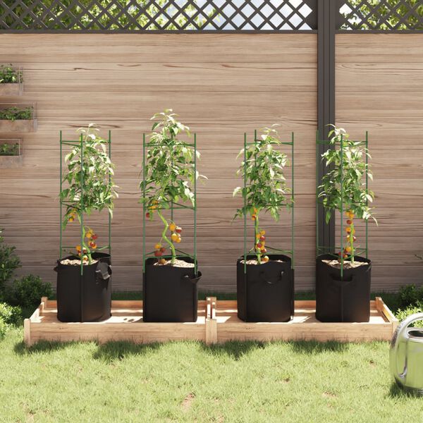 vidaXL Suportes para tomateiros com sacos 4 pcs 116 cm a&ccedil;o e PP