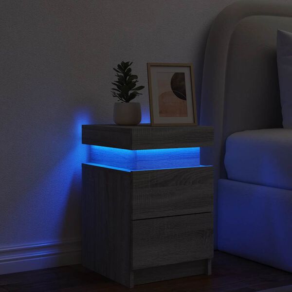vidaXL Mesa de cabeceira com luzes LED 35x39x55 cm cinzento-sonoma