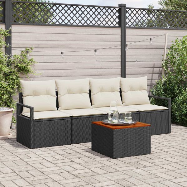 vidaXL Conjunto de Sofá de Jardim com almofada 5 pcs Preto vime PE