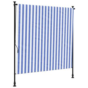 vidaXL Estore de rolo para exterior 150x270cm tecido/a&ccedil;o azul e branco