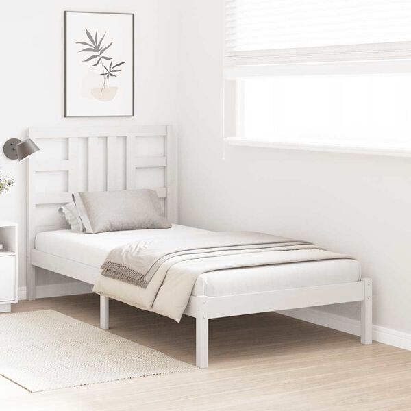 vidaXL Estrutura de cama solteiro 90x190 cm madeira maci&ccedil;a branco