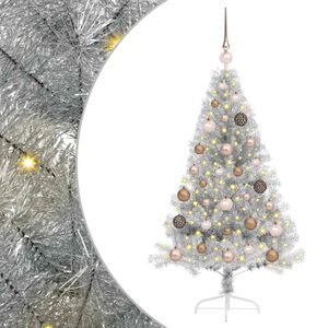 vidaXL &Aacute;rvore de Natal Artificial Pr&eacute;-iluminada Prateado 120 cm PET