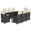 vidaXL 9 pcs conjunto de jantar p/ jardim c/ almofad&otilde;es vime PE preto