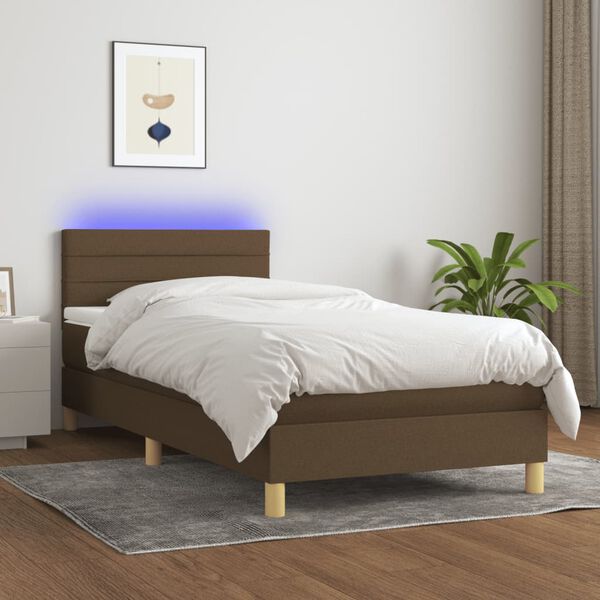 vidaXL Cama box spring c/ colch&atilde;o/LED 90x190 cm tecido castanho-escuro