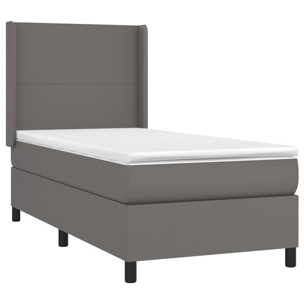 vidaXL Cama com molas/colch&atilde;o 90x200 cm couro artificial cinzento