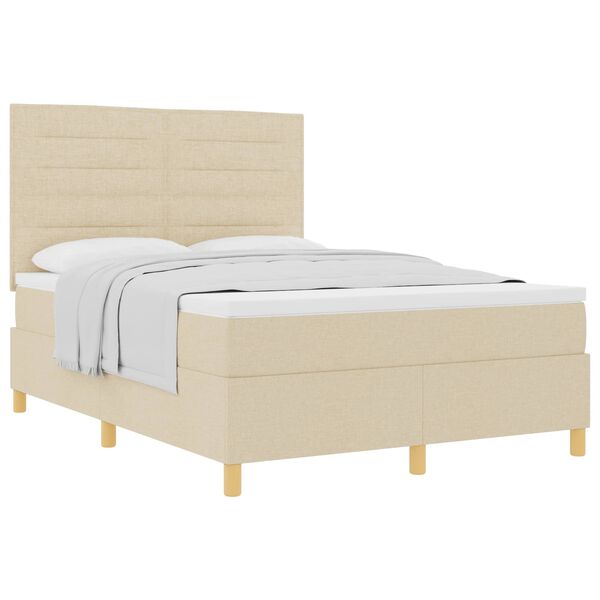 vidaXL Cama Box com colch&atilde;o com cabeceira Creme 160 x 200 cm tecido