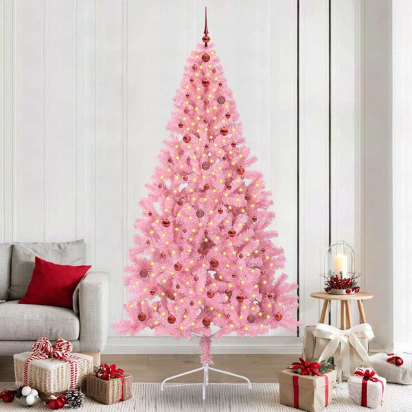 vidaXL &Aacute;rvore de Natal Artificial Pr&eacute;-iluminada Rosa 240 cm PVC