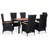 vidaXL 7 pcs conjunto jantar p/ exterior vime PE madeira ac&aacute;cia preto