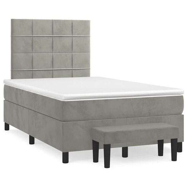 vidaXL Cama boxspring com colch&atilde;o 120x190 cm veludo cinzento-claro