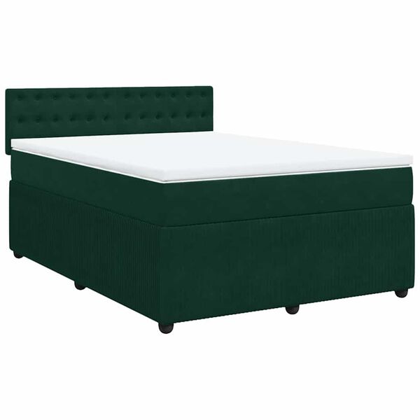 vidaXL Cama com molas/colch&atilde;o 140x190 cm veludo verde-escuro