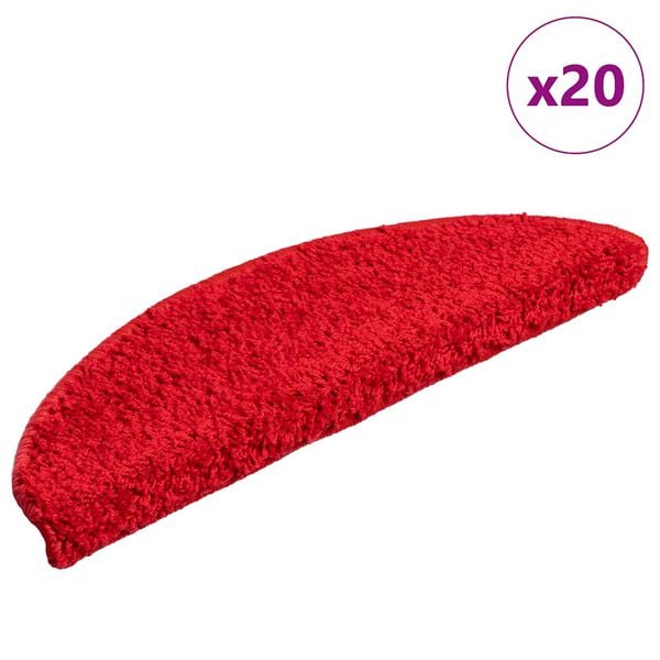 vidaXL Tapetes de escada 20 pe&ccedil;as 56x17x3 cm vermelho semicircular