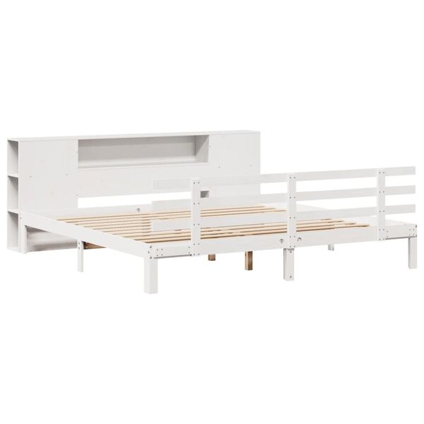 vidaXL Cama com estante sem colchão 200x200 cm pinho maciço branco