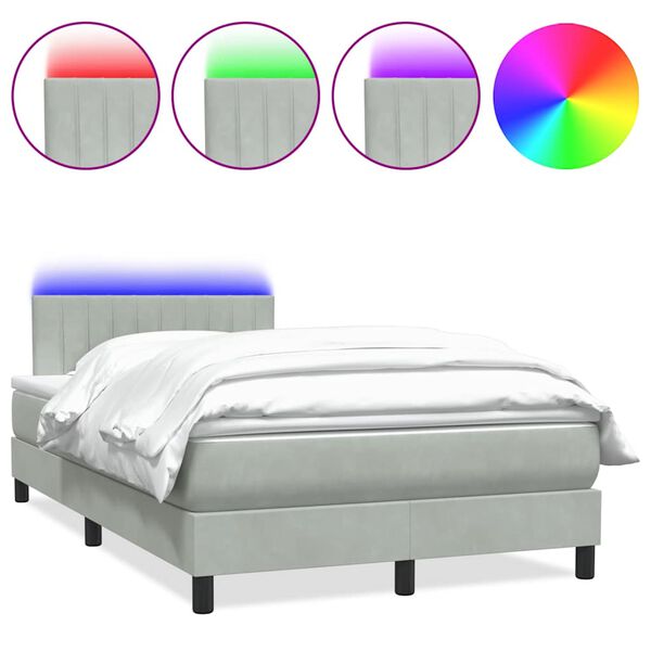 vidaXL Cama box spring c/ colch&atilde;o e LED 120x210 cm veludo cinzento-claro