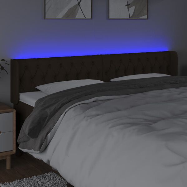 vidaXL Cabeceira de cama c/ luzes LED tecido 183x16x78/88 cm castanho