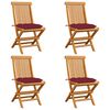 vidaXL Cadeiras jardim c/ almofad&otilde;es vermelho tinto 4 pcs teca maci&ccedil;a