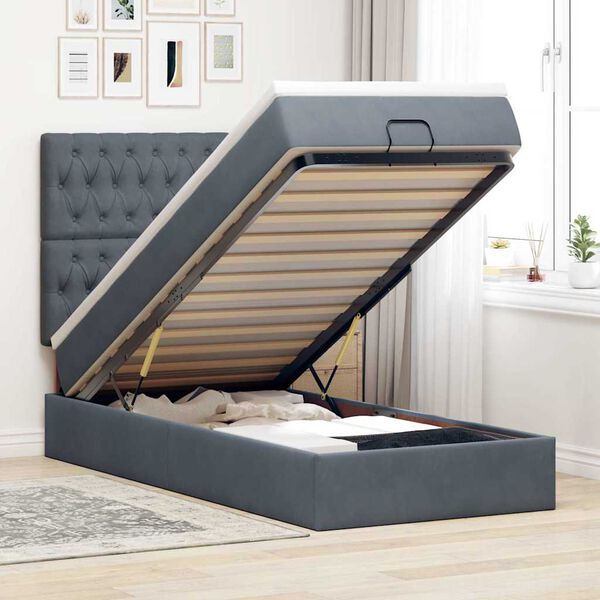 vidaXL Estrutura cama otomana colch&otilde;es 90x190cm veludo cinzento escuro