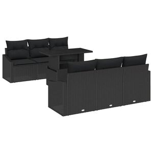 vidaXL Conjunto de Sof&aacute; de Jardim com almofada 7 pcs Preto vime PE