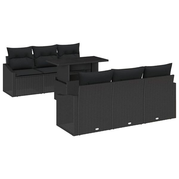 vidaXL Conjunto de Sofá de Jardim com almofada 7 pcs Preto vime PE