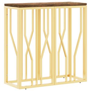 vidaXL Mesa consola a&ccedil;o inoxid&aacute;vel/madeira recuperada maci&ccedil;a dourado