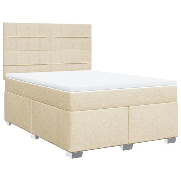 vidaXL Cama com molas/colch&atilde;o 140x200 cm tecido cor creme