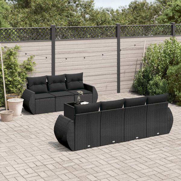 vidaXL 8 pcs conjunto sof&aacute;s de jardim com almofad&otilde;es vime PE preto