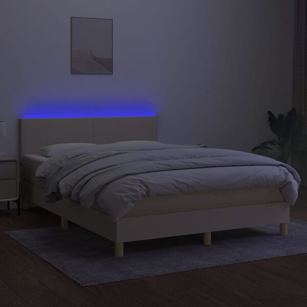 vidaXL Cama box spring c/ colch&atilde;o e LED 140x190 cm tecido cor creme