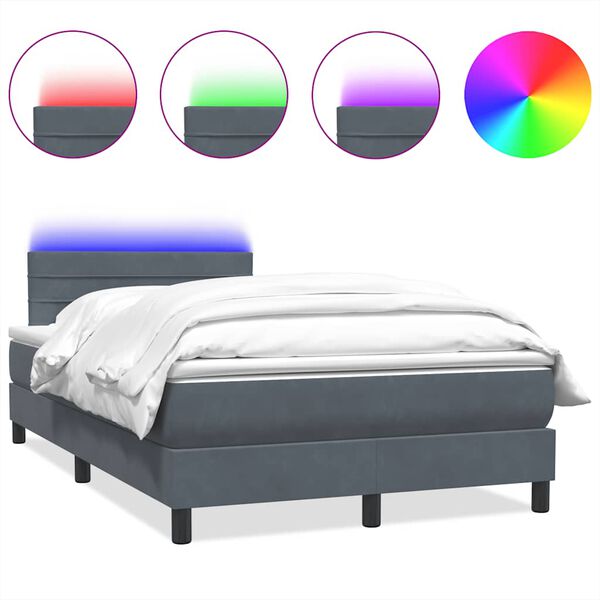 vidaXL Cama box spring c/ colch&atilde;o e LED 120x220 cm veludo cinzento-escuro