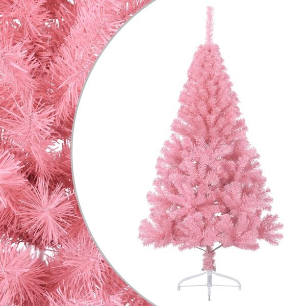 vidaXL Meia árvore de Natal artificial com suporte 120 cm PVC rosa