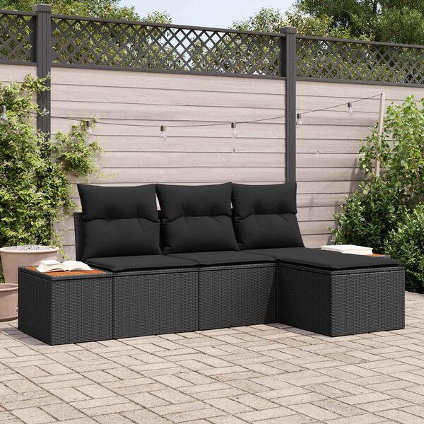 vidaXL Conjunto de Sof&aacute; de Jardim 4 pcs Preto Rattan de Polipropileno